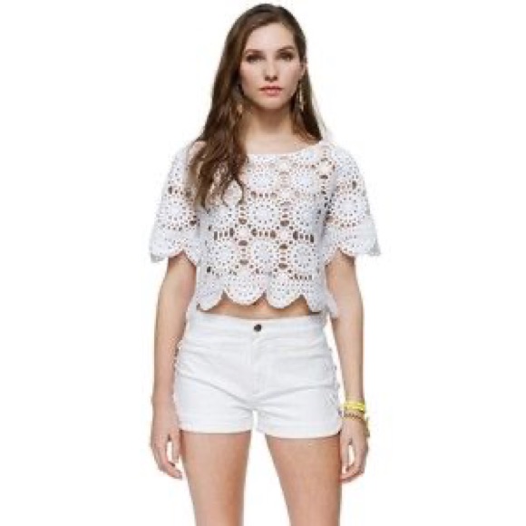 Juicy Couture White Crochet Knit Short Sleeve Top